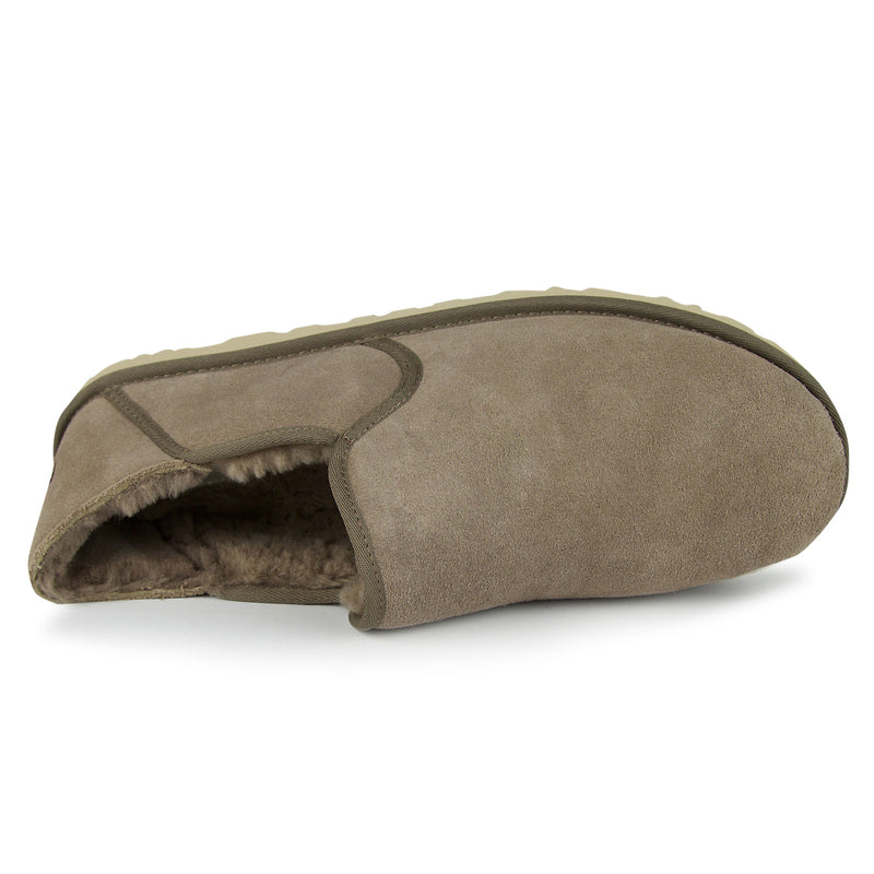 Kenton UGG slipper with collapsible heel, suede upper, and thick plush wool lining, perfect for cool nights or trips to the mailbox.