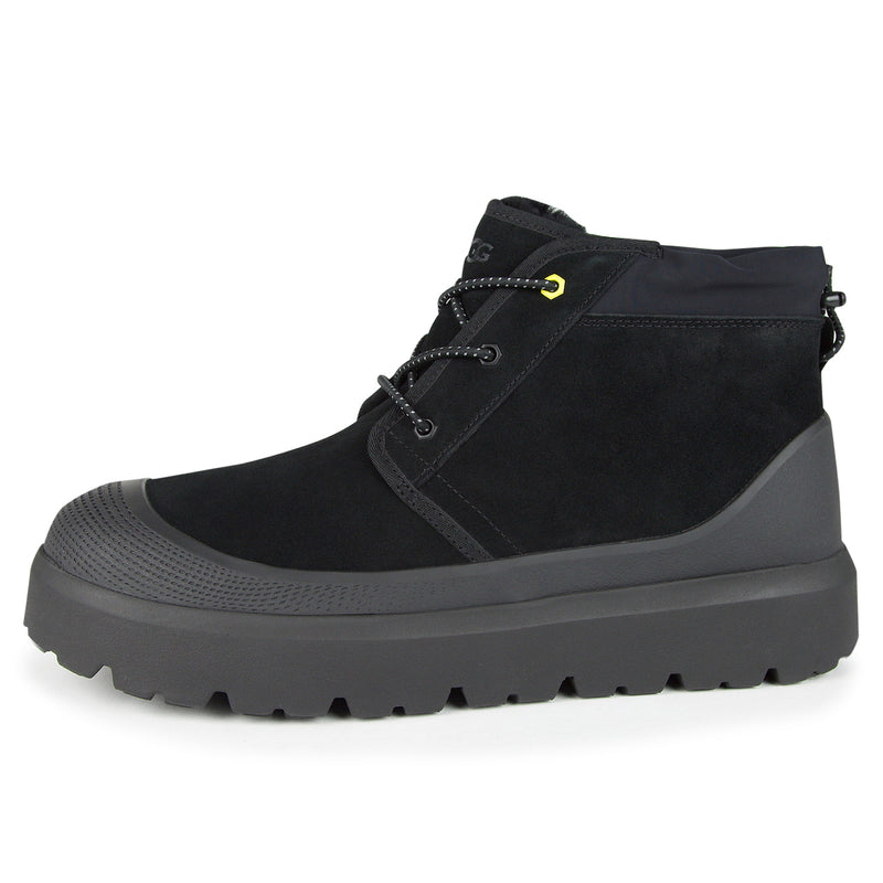 Neumel Weather Hybrid chukka boot in black waterproof suede with enhanced traction White Spider Rubber outsole.